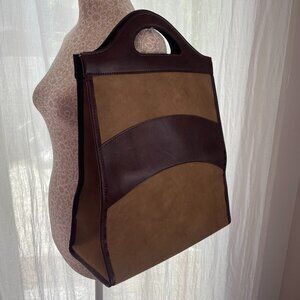 Vintage Leather and Suede Neutral Toned Tote Bag